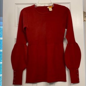 Tulle red sweater with bell puff sleeve